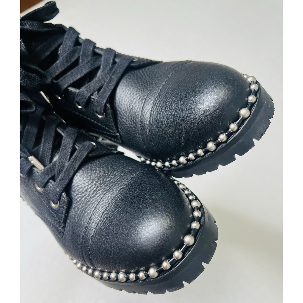 Sam Edelman Jennifer Black Leather Studded Ankle Combat Lace Up Side Zip Boots 7 - Picture 5 of 9